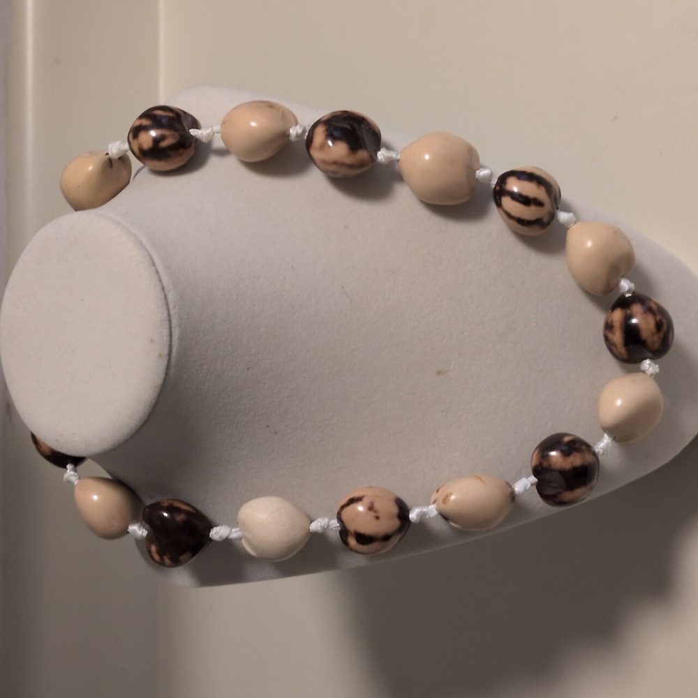 Natural Tagua Nut Bead Necklace – Earthy Brown‎ & Cream Tones